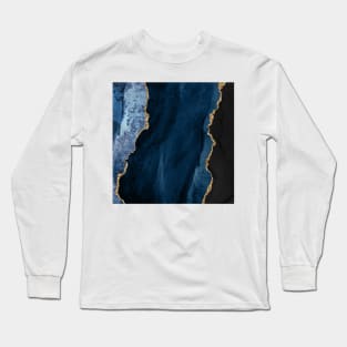 Watercolor Agate in Navy Blue with Glitter Veins Long Sleeve T-Shirt